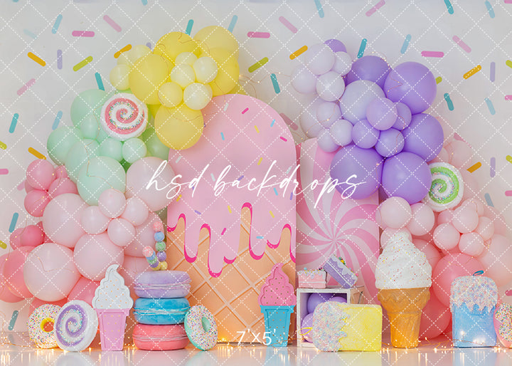 Sprinkle Wishes Cake Smash Backdrop – Pastel Ice Cream Birthday Scene | HSD Backdrops