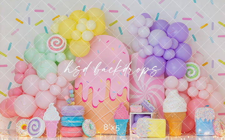 Sprinkle Wishes Cake Smash Backdrop – Pastel Ice Cream Birthday Scene | HSD Backdrops