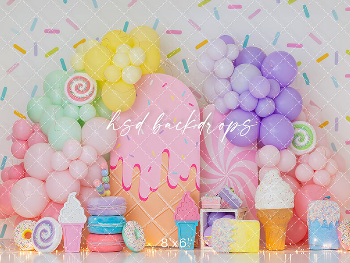 Sprinkle Wishes Cake Smash Backdrop – Pastel Ice Cream Birthday Scene | HSD Backdrops