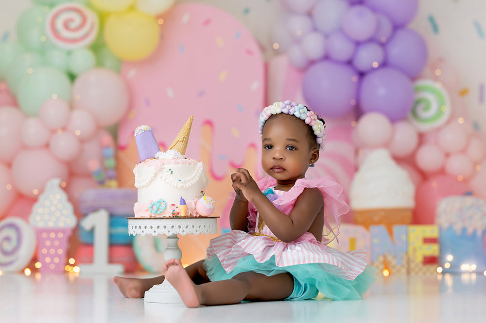 Sprinkle Wishes Cake Smash Backdrop – Pastel Ice Cream Birthday Scene | HSD Backdrops