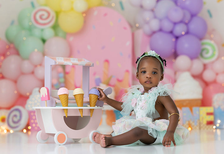 Sprinkle Wishes Cake Smash Backdrop – Pastel Ice Cream Birthday Scene | HSD Backdrops