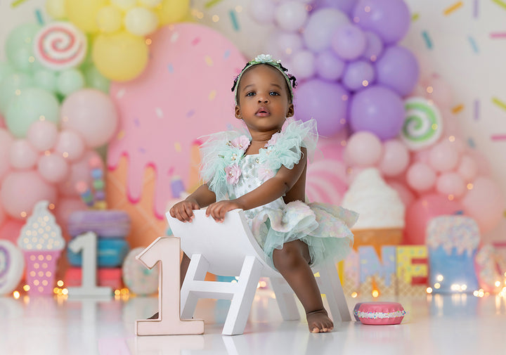 Sprinkle Wishes Cake Smash Backdrop – Pastel Ice Cream Birthday Scene | HSD Backdrops