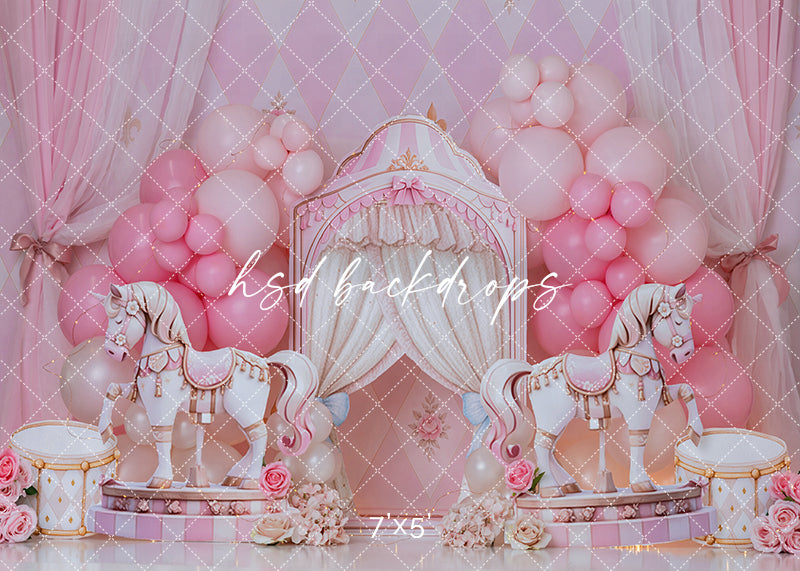 Harlequin Royale Carousel Cake Smash Backdrop – Pink Birthday Studio Scene | HSD Backdrops