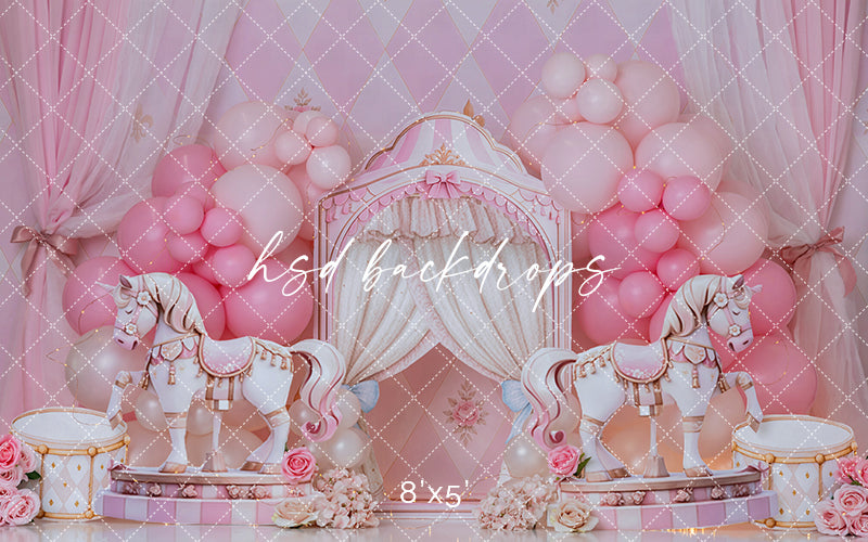 Harlequin Royale Carousel Cake Smash Backdrop – Pink Birthday Studio Scene | HSD Backdrops