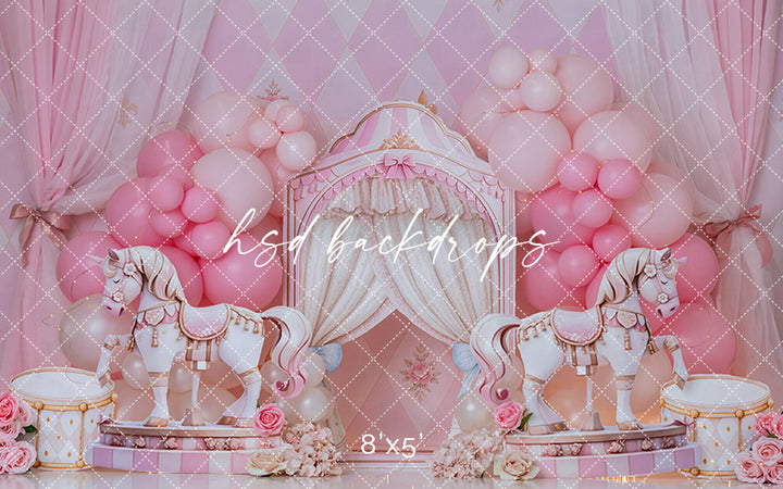 Harlequin Royale Carousel Cake Smash Backdrop – Pink Birthday Studio Scene | HSD Backdrops
