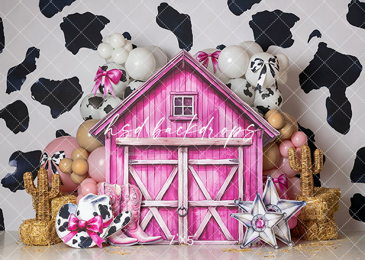 Pink Cowgirl Barn Cake Smash Backdrop – Western Birthday Studio Scene | HSD Backdrops
