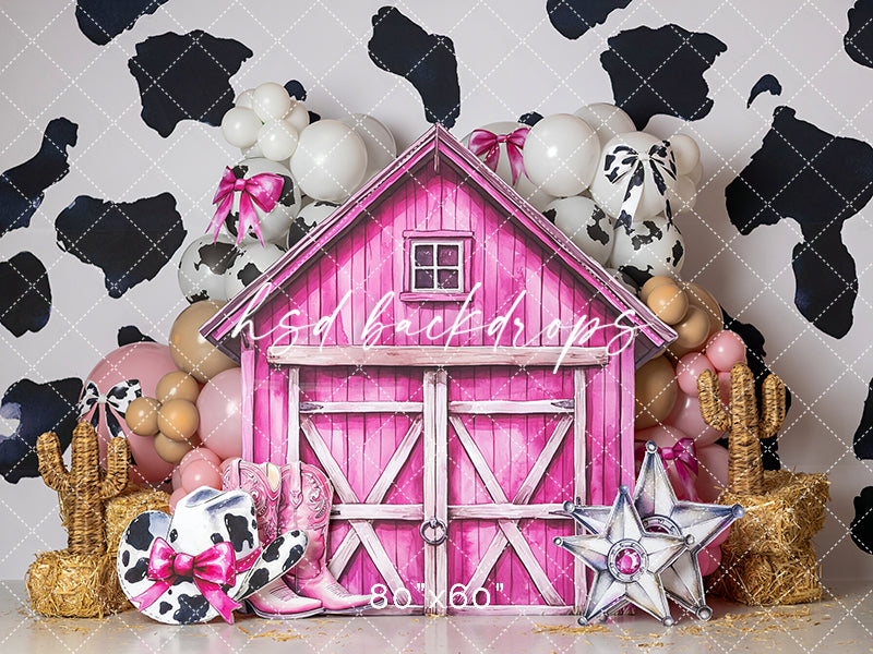 Pink Cowgirl Barn Cake Smash Backdrop – Western Birthday Studio Scene | HSD Backdrops