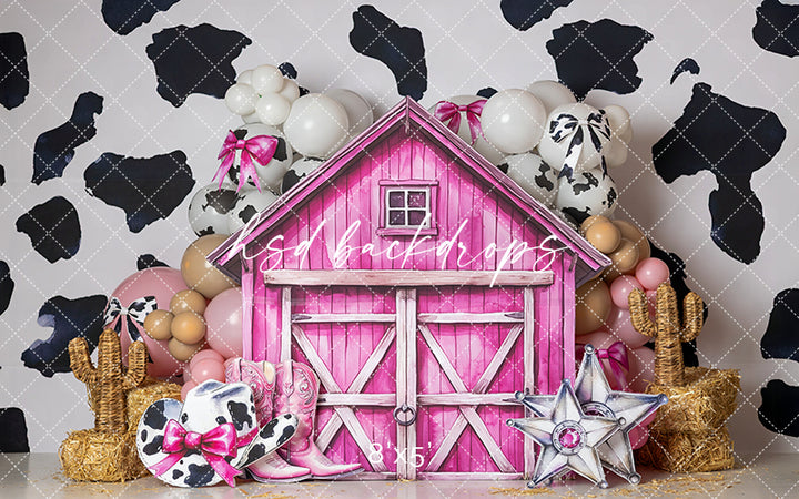 Pink Cowgirl Barn Cake Smash Backdrop – Western Birthday Studio Scene | HSD Backdrops