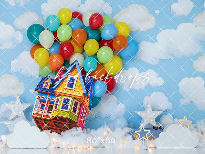 Balloon Adventure House Photography Backdrop – Sky Birthday Scene | HSD Backdrops