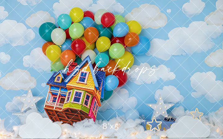 Balloon Adventure House Photography Backdrop – Sky Birthday Scene | HSD Backdrops