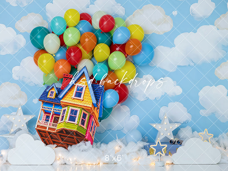 Balloon Adventure House Photography Backdrop – Sky Birthday Scene | HSD Backdrops