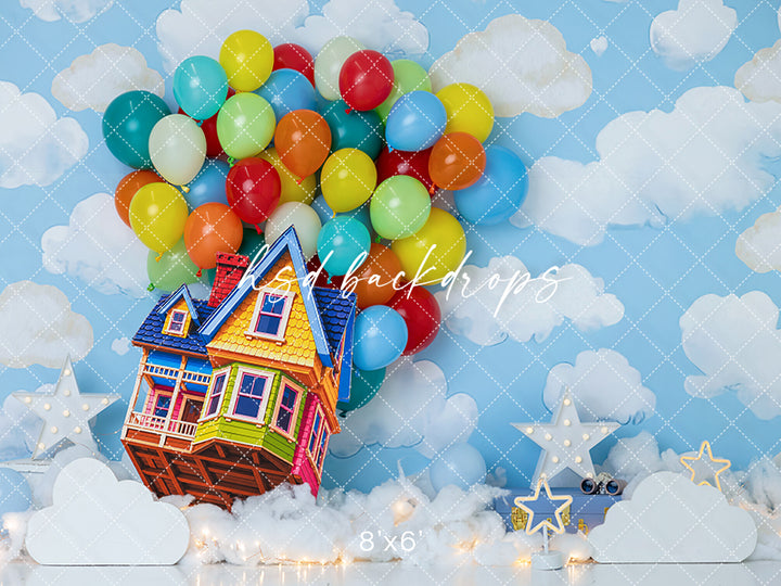 Balloon Adventure House Photography Backdrop – Sky Birthday Scene | HSD Backdrops