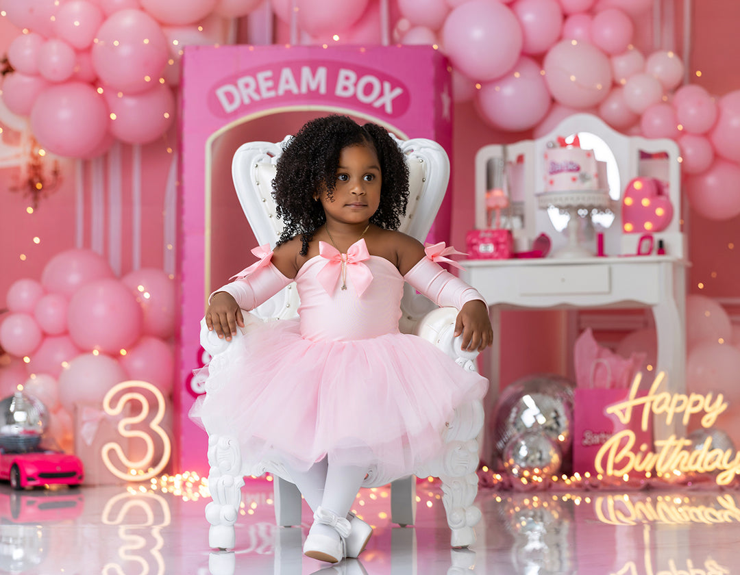 Pink Doll Box Birthday Photography Backdrop – Glam Cake Smash Setting | HSD Backdrops