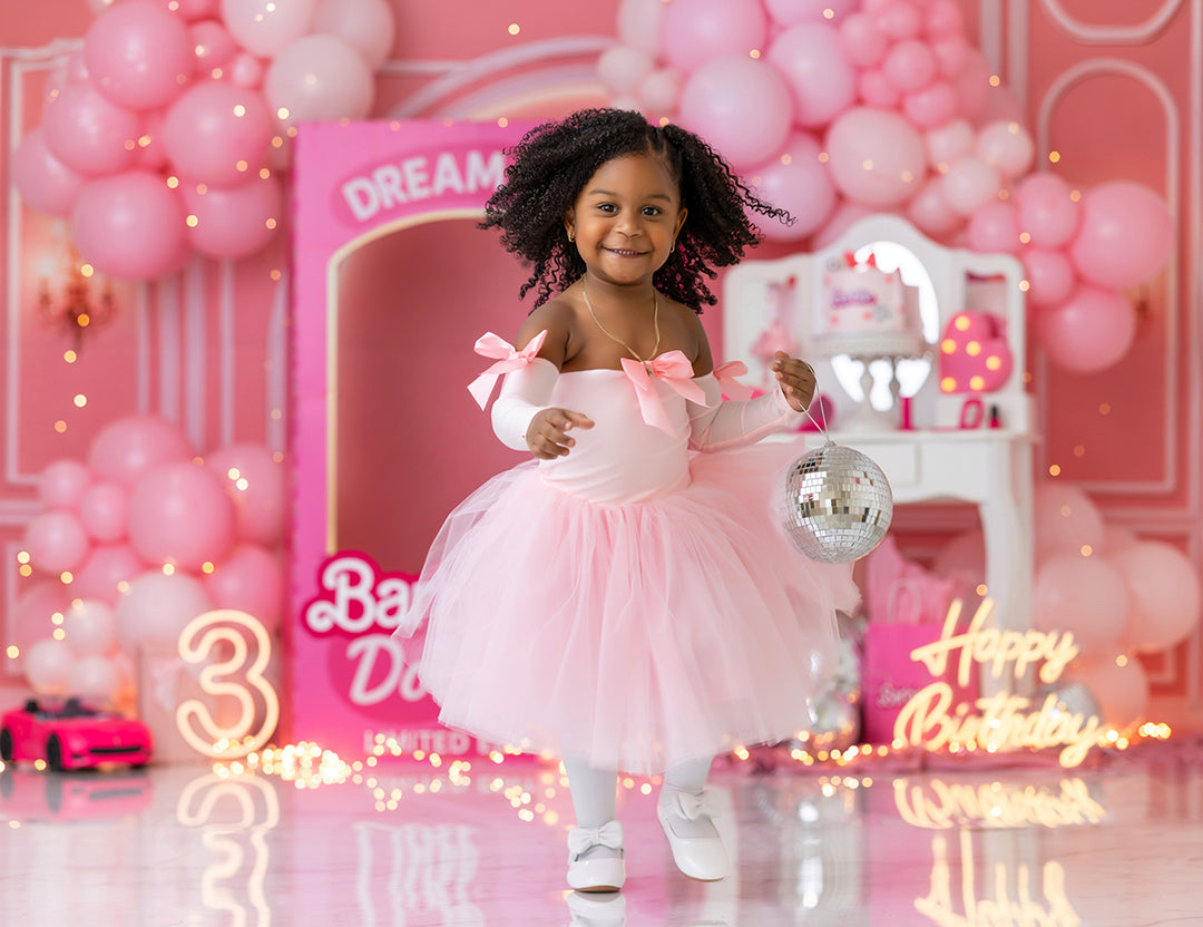 Pink Doll Box Birthday Photography Backdrop – Glam Cake Smash Setting | HSD Backdrops