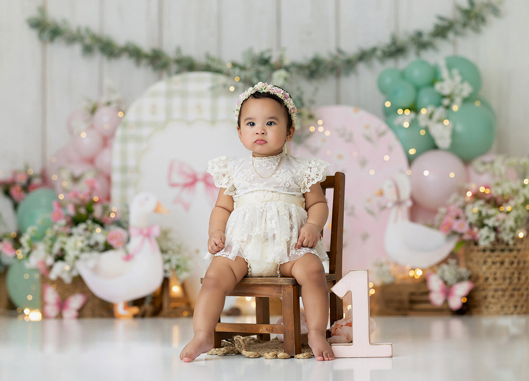 Pastel Goose Party Photography Backdrop – Sweet Garden Birthday Setting | HSD Backdrops