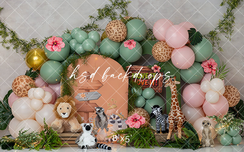 Move It! Move It! Jungle Animals Photography Backdrop – Pastel Birthday Scene | HSD Backdrops