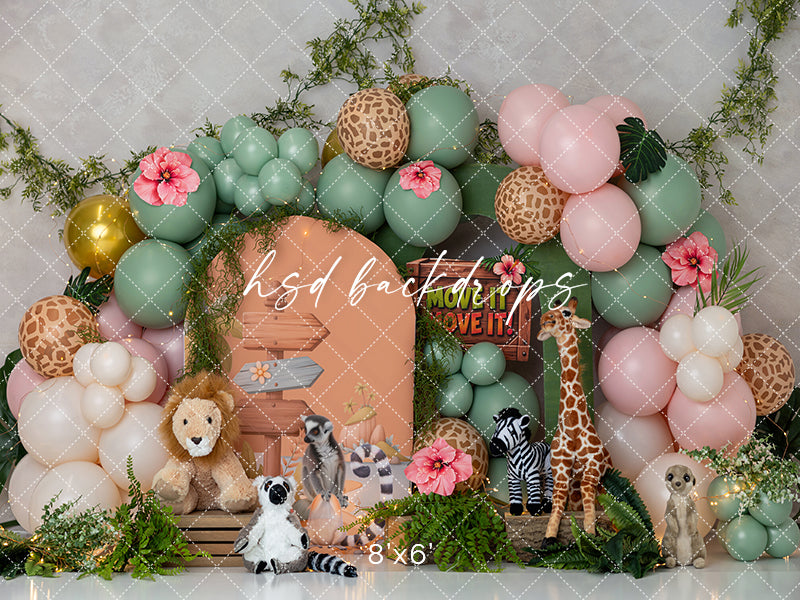 Move It! Move It! Jungle Animals Photography Backdrop – Pastel Birthday Scene | HSD Backdrops