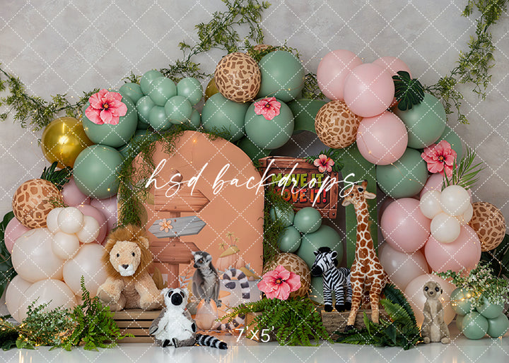 Move It! Move It! Jungle Animals Photography Backdrop – Pastel Birthday Scene | HSD Backdrops