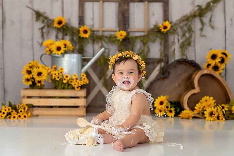 Sunflower Backdrop for Birthday Cake Smash Photography