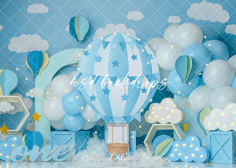 Hot Air Balloon Backdrop for Birthday Cake Smash Portraits 