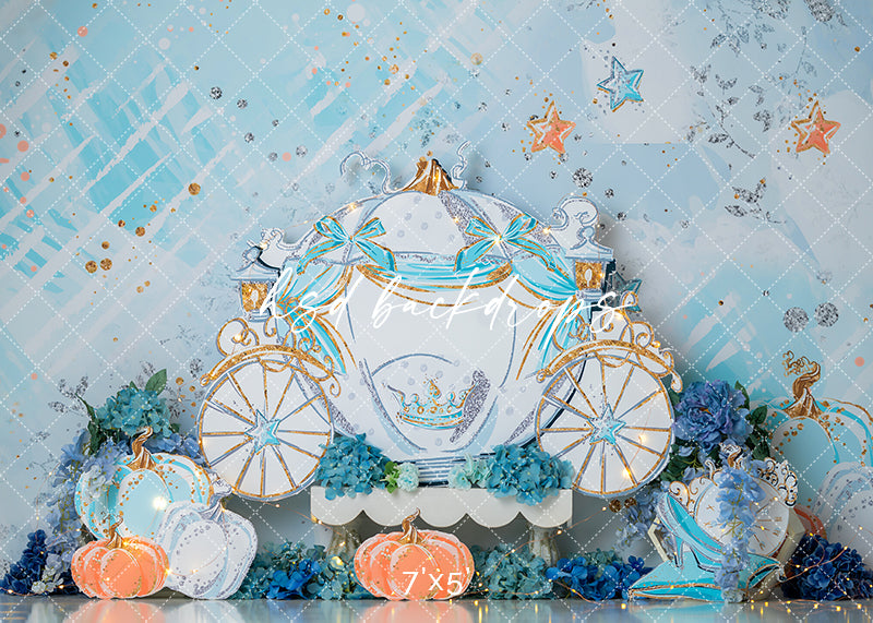 Cinderella Carriage Backdrop for Birthday Girl Cake Smash Portraits