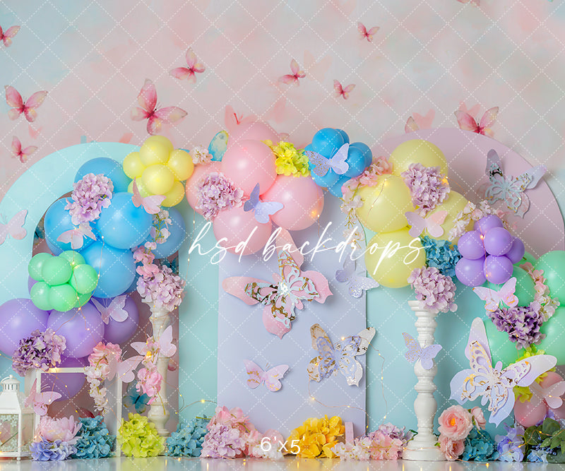 Butterfly Theme Backdrop for Birthday Girl Cake Smash Portraits 
