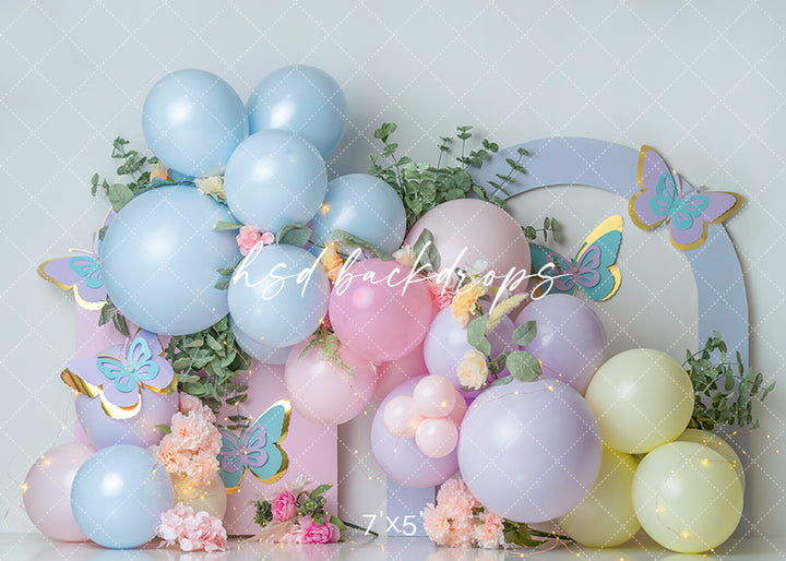 Spring Birthday Balloons Backdrop for Birthday Girl Cake Smash