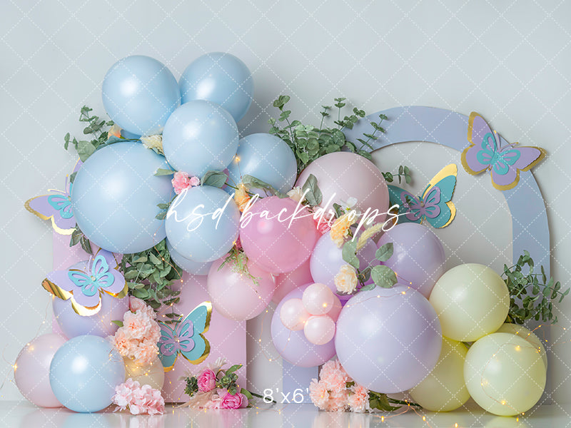 Spring Birthday Balloons Backdrop for Birthday Girl Cake Smash