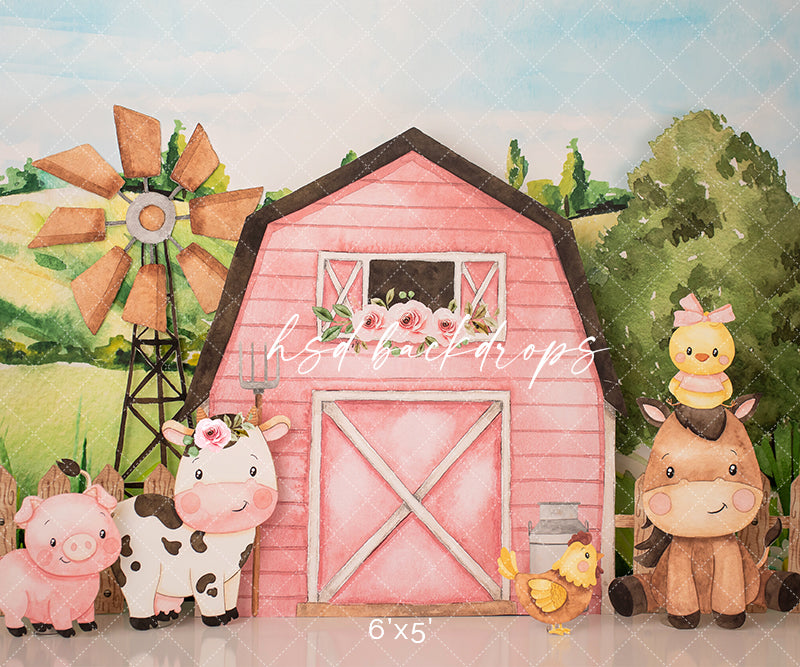 Pink Barnyard Backdrop for Farm Animal Theme Birthday Cake Smash Photo