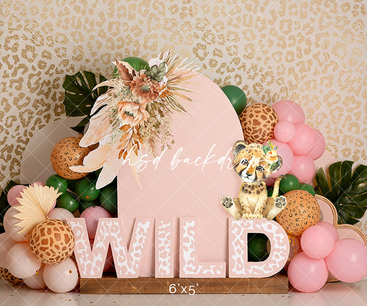 Safari Wild One Birthday Theme Backdrop for Girls Cake Smash Photos