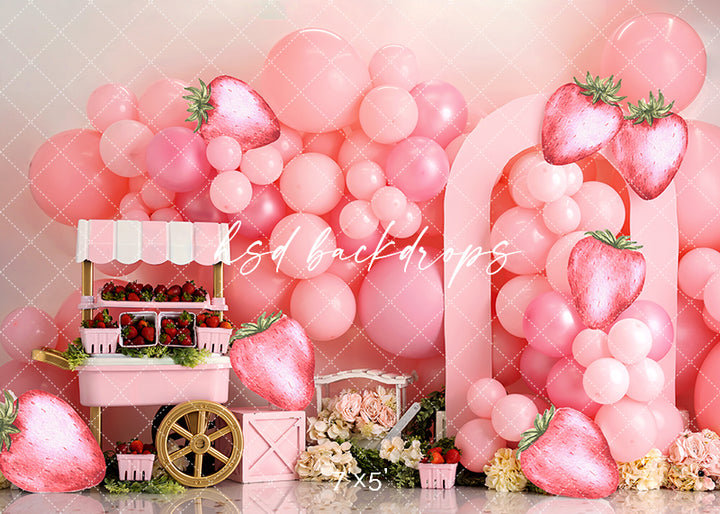 Strawberry Photo Backdrop for Berry First Birthday Cake Smash 