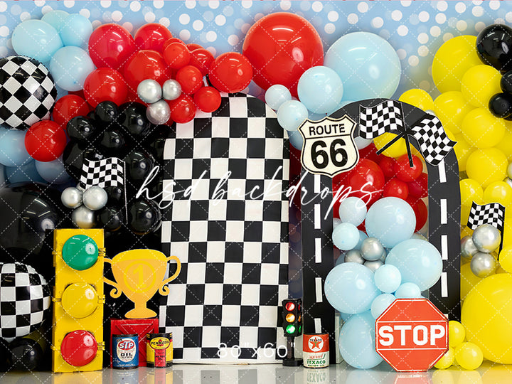 Two Fast Race Car Theme Birthday Backdrop for Cake Smash Portraits 