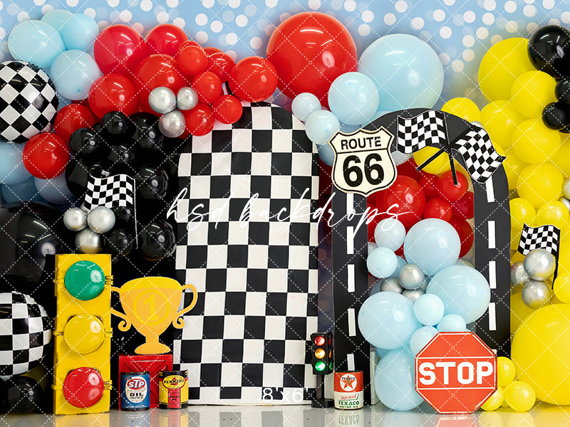 Two Fast Race Car Theme Birthday Backdrop for Cake Smash Portraits