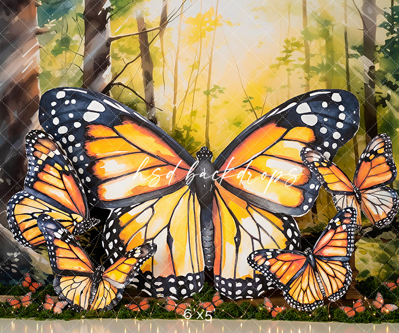 Monarch Butterfly Birthday Cake Smash Photo Backdrop for Spring