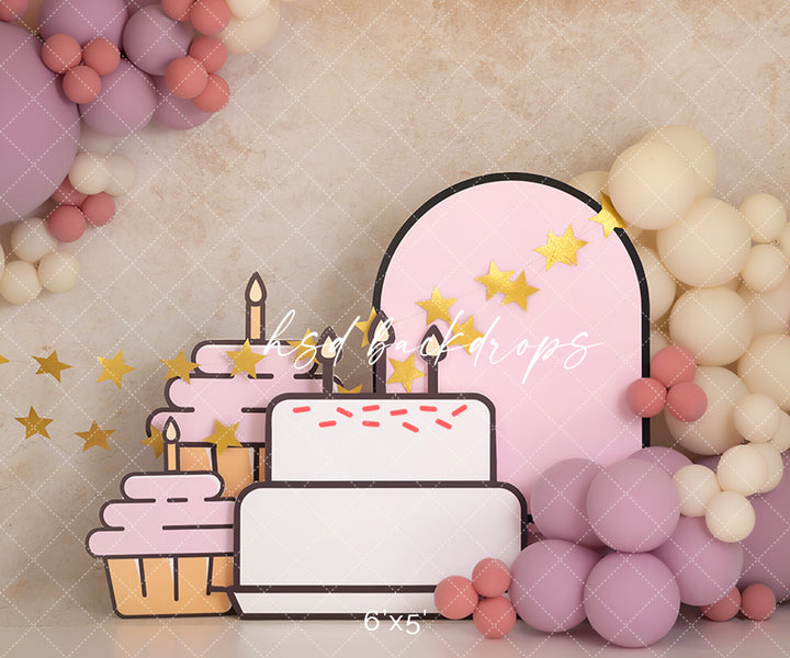Birthday Girl Celebration Cake Smash Photo backdrop with balloons