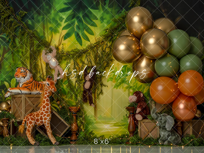 Girl Safari Birthday Backdrop for Jungle Themed Cake Smash