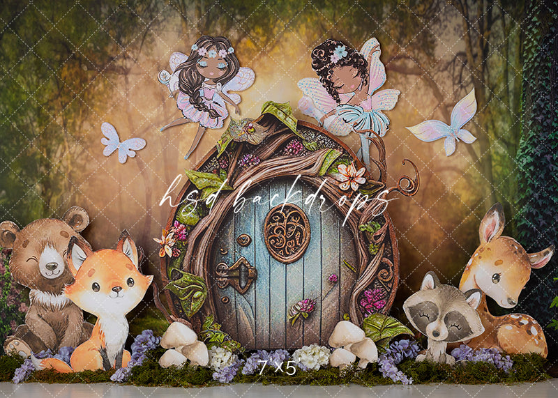 Enchanted Fairy Forest Door Cake Smash Birthday Backdrop 