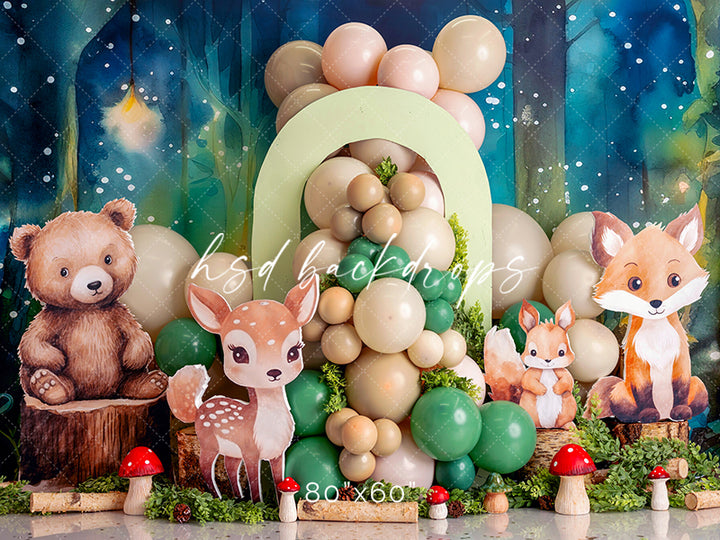 Woodland Animals Birthday Cake Smash Backdrop for Photoshoot