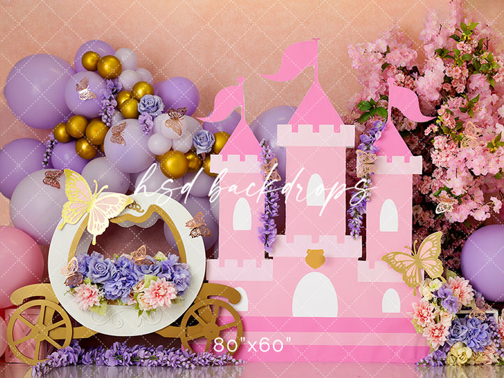 Princess Castle Theme Backdrop for Cake Smash Photoshoot for Girls