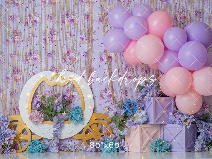 Purple Princess Carriage Backdrop for Birthday Cake Smash Photo