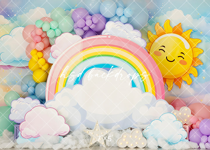 Little Sunshine & Rainbow Birthday Backdrop for Cake Smash Photoshoot 