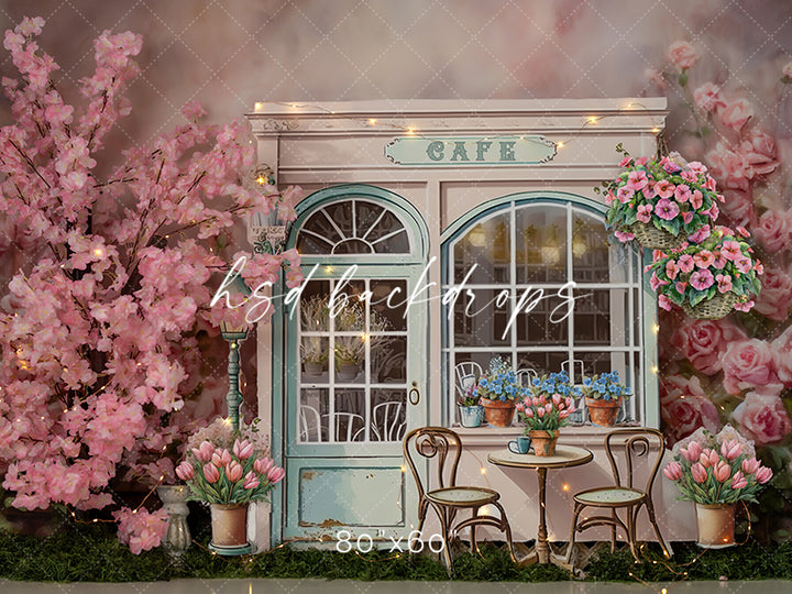 Spring Parisian Cafe Cake Smash Birthday Photography Backdrop 