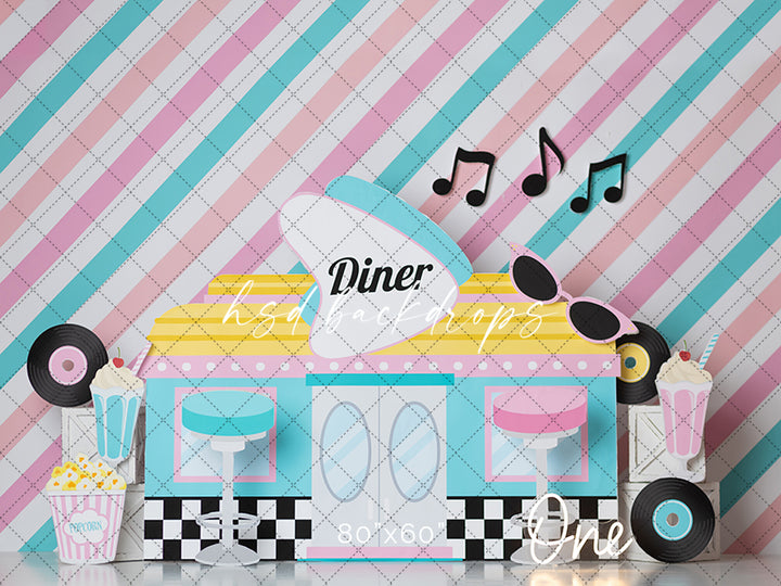 Retro 50's Diner Sock Hop Birthday Backdrop for Cake Smash Photos