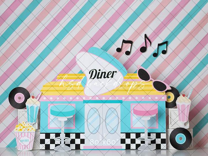 Retro 50's Diner Sock Hop Birthday Backdrop for Cake Smash Photography