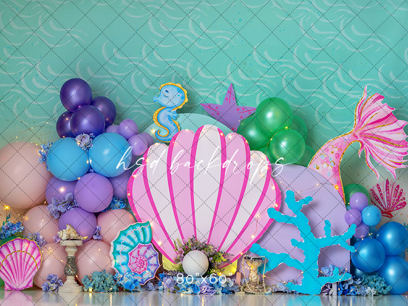 Under the Sea Mermaid Birthday Cake Smash Photography Backdrop