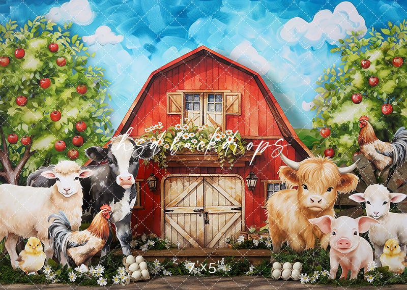 Farm Pattern Backdrop Red Barn Farm Animal Photo Backdrop for Birthday Photos | Barnyard