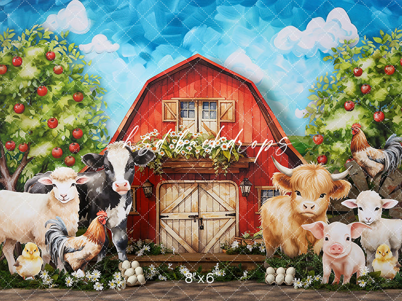 Farm With a Red Barn - HSD Photography Backdrops 
