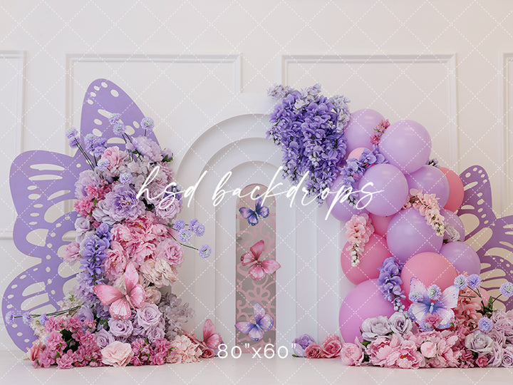 Floral Arch Butterfly Theme Birthday Cake Smash Photo Backdrop 