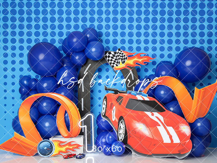 Fast Wheel Race Car Theme Photo Backdrop for Cake Smash Photoshoot