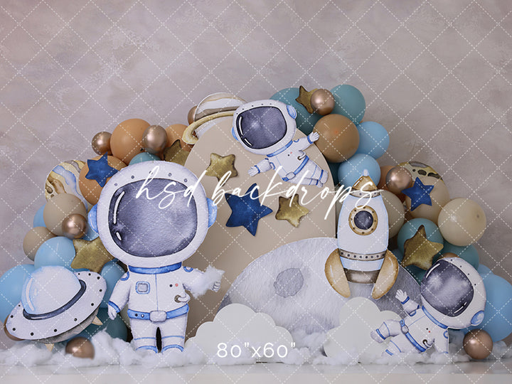 Astronaut Boy Balloon Birthday Cake Smash Photo Backdrop 